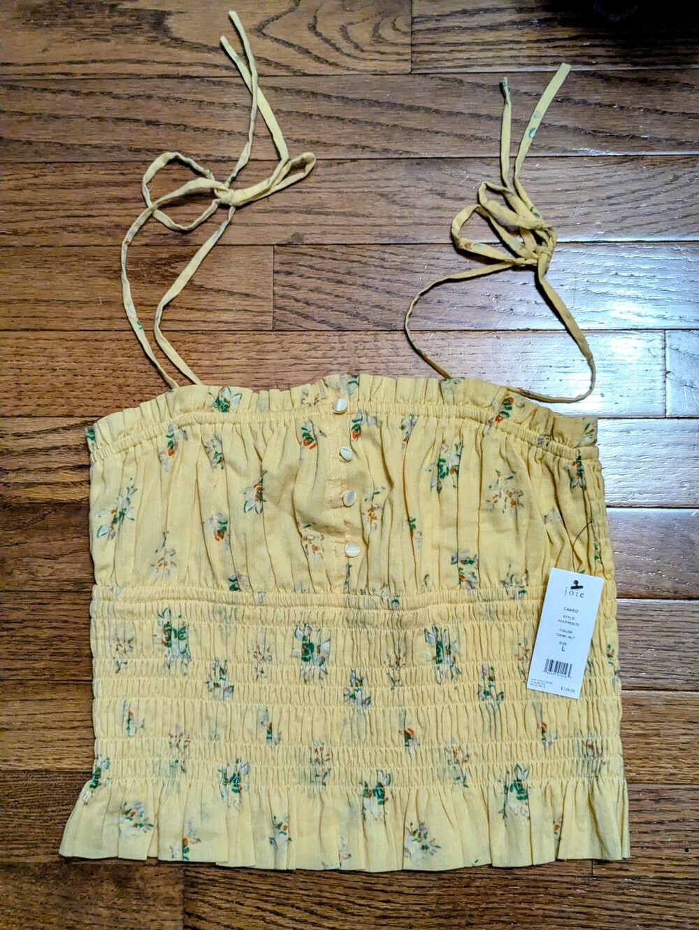 NWT Joie Cameo Yellow Floral Smocked Top - Sz L